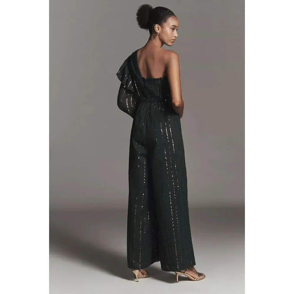 Farm Rio x Anthropologie One-Shoulder Stripe Jumpsuit L